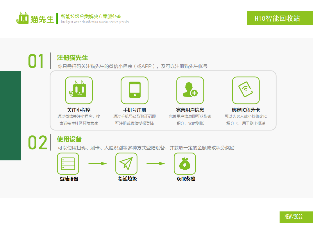 貓先生智能再生資源回收站，廢舊物資回收站，智能再生資源回收箱使用流程，社區(qū)垃圾分類站生產(chǎn)廠家